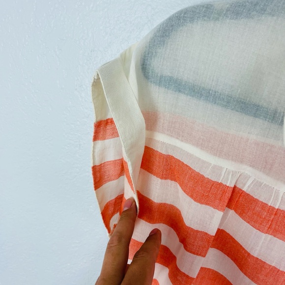 Anthropologie Hei Hei Striped Collar Button Down Sheer Cream Peach Blouse - Picture 5 of 6